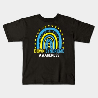 Down Syndrome Awareness Month Retro Rainbow T21 Kids T-Shirt